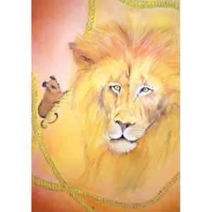ansichtkaart illustratie fabel de leeuw en de muis