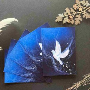 5 gevouwen wenskaarten met envelop. Tekening duif