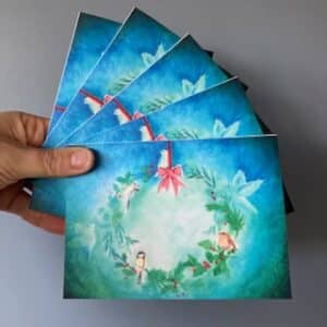 set van 5 wenskaarten kerstkrans